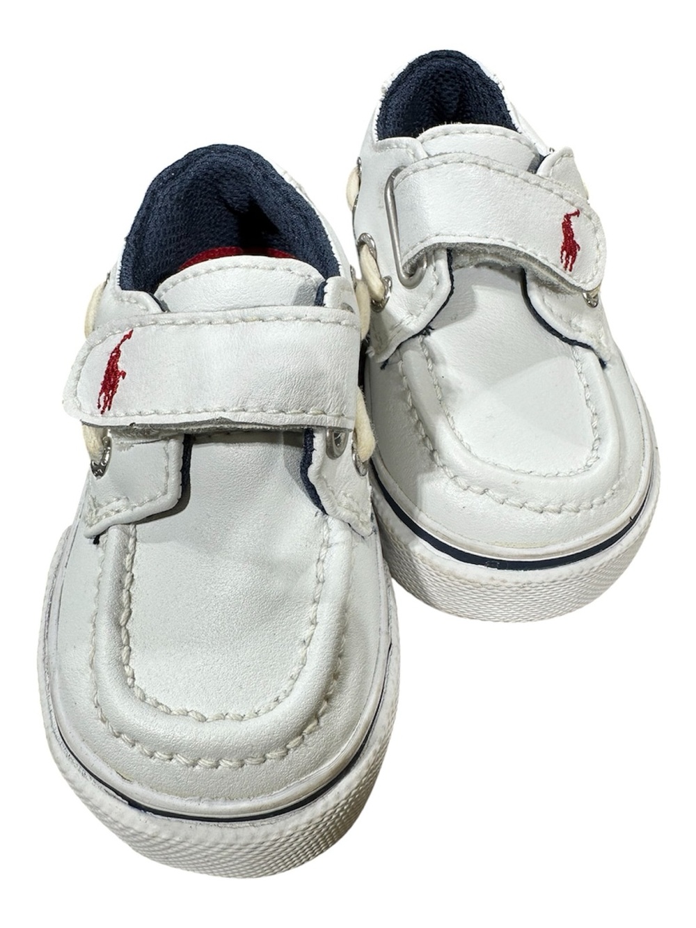 Polo Ralph Lauren White Leather Kids Boat Shoes w/Navy Lining&Red Pony-NWT SZ 4